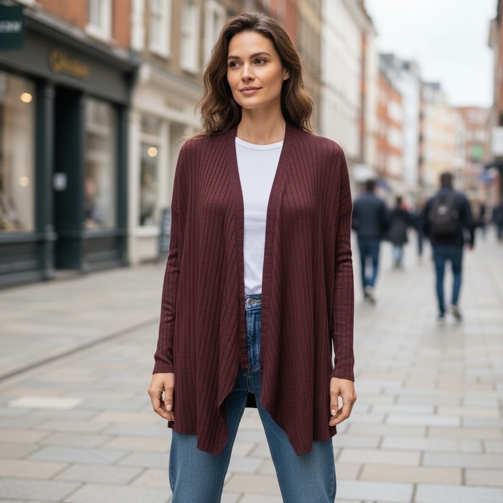 American Eagle Burgundy Open Front Cardigan
